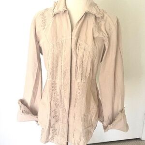 Scully Western Ivory Collared Blouse with Embroidery and Long Sleeves